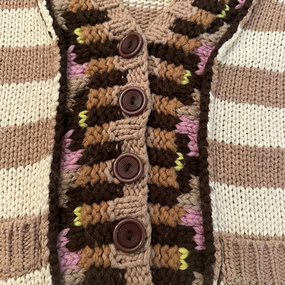 Sparrow Anthropologie tan and brown knit button down cardigan sweater size S - Picture 6 of 13